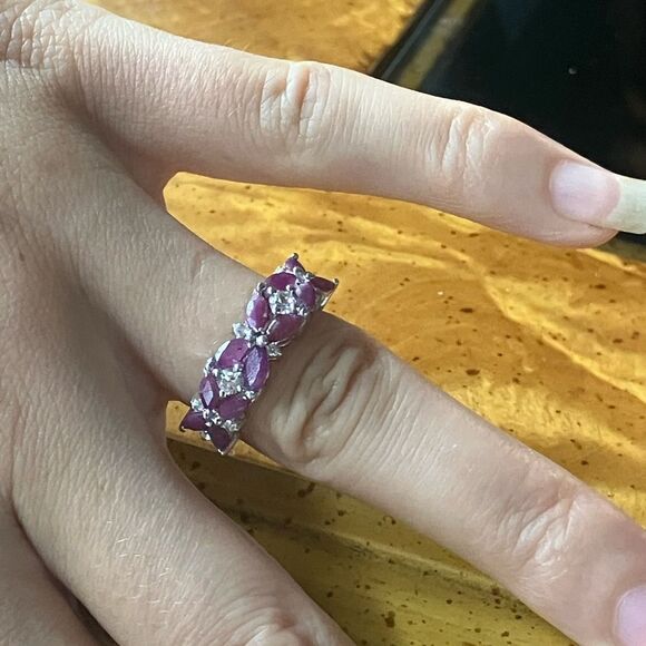 Genuine Ruby Sterling Silver Ring Size 7 - Picture 4 of 10